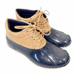 Tommy Hilfiger Navy Blue Tan Duck Boots Sz 6